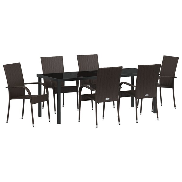 vidaXL Ensemble de Dîner de Jardin 7 Pièces Marron Rattan Poly
