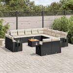 vidaXL Salon de jardin avec coussins 14 Pièces noir résine tressée