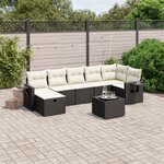 vidaXL Salon de jardin 8 Pièces avec coussins noir résine tressée