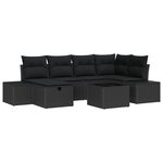 vidaXL Ensemble de Canapé de Jardin 7 Pièces avec Coussins Noir Poly Rotin