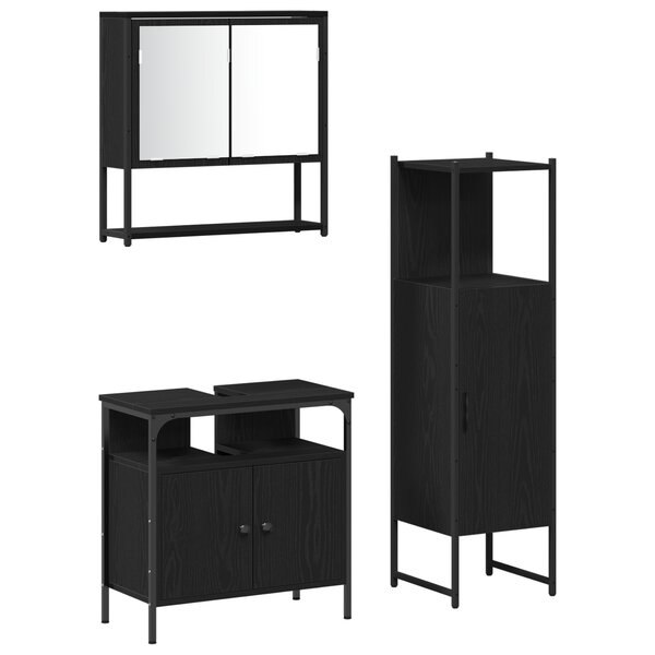 vidaXL Ensemble de meubles de salle de bain 3 pièces en chêne noir et bois de contrainte