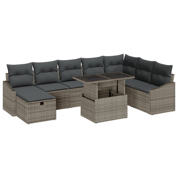 vidaXL Ensemble de canapé de jardin 9 pièces avec coussins Gris Poly Rotin