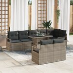 Ensemble de Canapé de Jardin 9 Pièces avec Coussins Gris Rattan