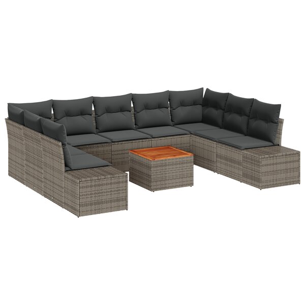 vidaXL Ensemble de canapé de jardin 10 pièces avec coussins Gris Poly Rattan Acacia