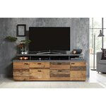 Meuble TV MOOD 2 portes et 2 tiroirs - Mélaminé bois vieilli et gris mat - 180 x 47 x 66 cm