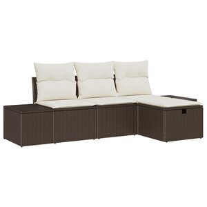 vidaXL Ensemble de 4 Canapés de Jardin avec Coussins en Rattan Poly Marron