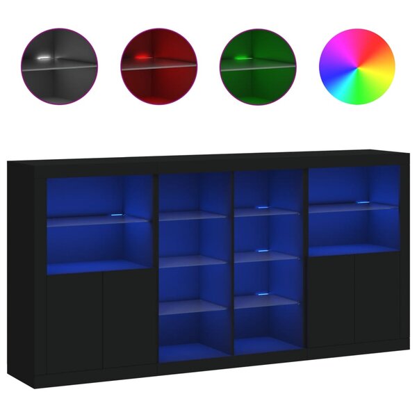vidaXL Buffet avec lumières LED noir 202x37x100 cm