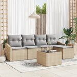 vidaXL Ensemble de salle à manger de jardin de 6 pièces avec coussins en poly rotin noir