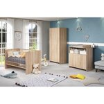 Lit 70 x 140 cm + commode à langer 2 portes + armoire 2 portes - Décor chêne naturel