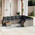 vidaXL Salon de jardin avec coussins 10 Pièces gris résine tressée