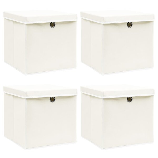 vidaXL Boîtes de rangement avec couvercles 4Pièces Blanc 32x32x32cm Tissu
