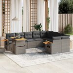 vidaXL Salon de jardin avec coussins 10 Pièces gris résine tressée