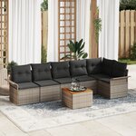 vidaXL Ensemble de sofa de jardin 7 pièces avec coussins Gris Poly Rattan Acacia