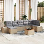vidaXL Set de Canapé de Jardin de 8 Pièces avec Coussins Beige Poly Rattan Acacia