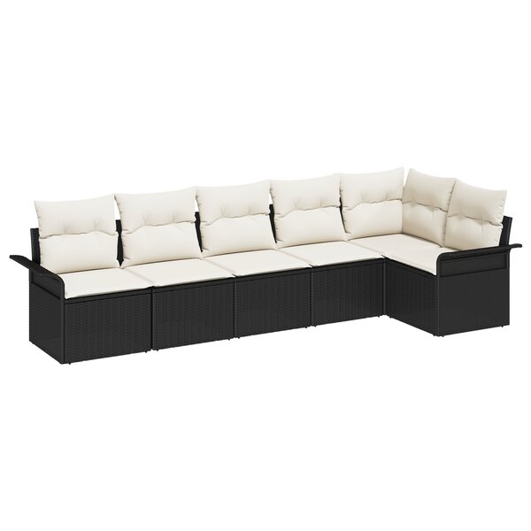 vidaXL Ensemble de canapé de jardin 6 pièces avec coussins Noir Poly Rattan