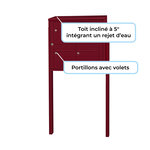 Bloc collectif leabox.com  2x2  grade 3  simple face  Extérieur  fixation sur pieds à sceller  Rouge pourpre RAL 3004 finition brillante