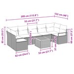 Ensemble de canapé de jardin vidaXL 8 pièces avec coussins Gris Rattan Acacia