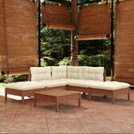vidaXL Salon de jardin 6 Pièces avec coussins Marron miel Bois de pin