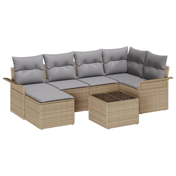 vidaXL Ensemble de canapé de jardin 7 pièces avec coussins noirs en poly rotin