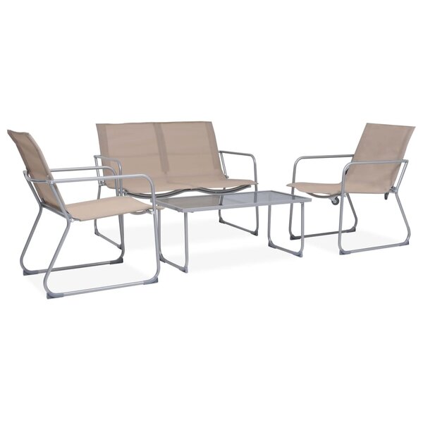 Salon de jardin meuble d'extérieur ensemble de mobilier 4 pièces tissu et acier taupe 02_0016282
