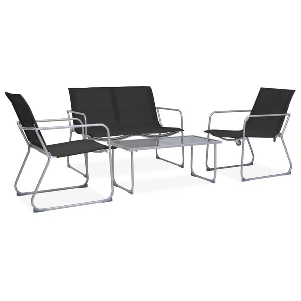 vidaXL Salon de jardin 4 Pièces Tissu et acier Noir