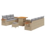 Ensemble de canapé de jardin de 10 pièces avec coussins beige poly rotin acacia