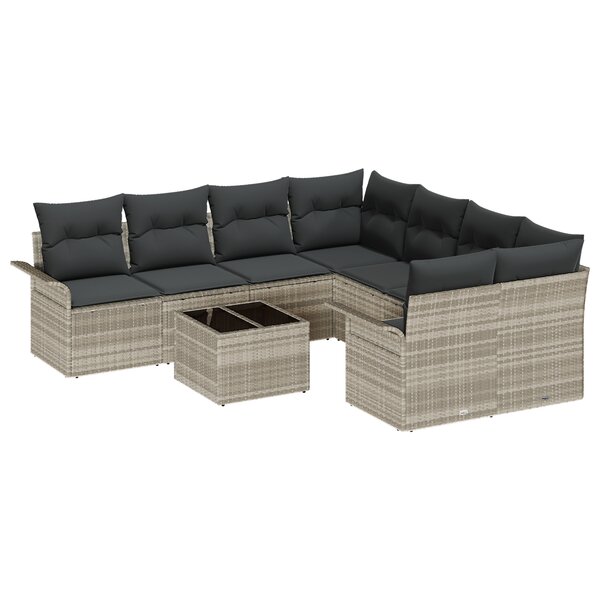 vidaXL Ensemble de Canapés de Jardin 9 Pièces avec Coussins Gris Clair Poly Rattan