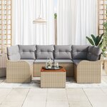Ensemble de canapés de jardin 7 pièces avec coussins Beige Poly Rotin Acacia
