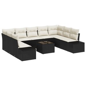 vidaXL Ensemble de canapé de jardin 9 pièces avec coussins poly rattan marron