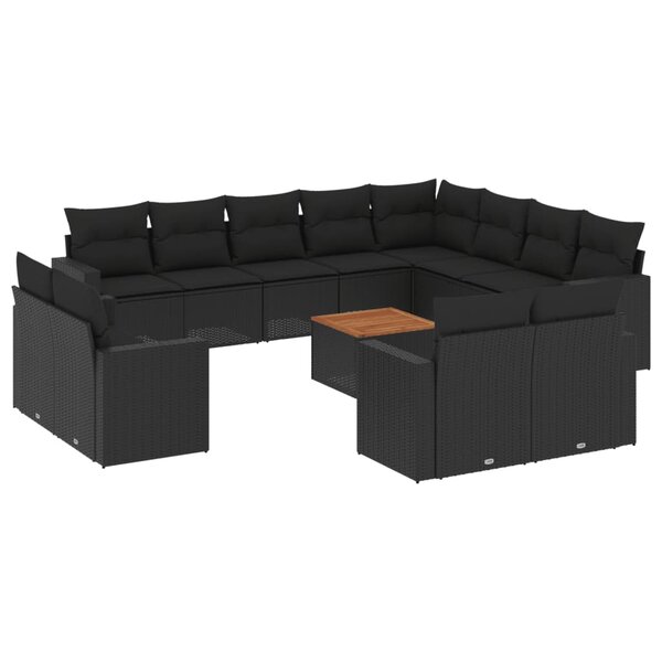 vidaXL Salon de jardin avec coussins 13 Pièces noir résine tressée