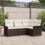 Ensemble de canapé de jardin 4 pièces avec coussins en poly rotin marron