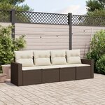 vidaXL Salon de jardin 4 Pièces avec coussins marron résine tressée