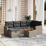 vidaXL Salon de jardin avec coussins 7 Pièces gris résine tressée