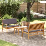 Ensemble de canapé de jardin 3 pièces avec coussins en bois d'acacia