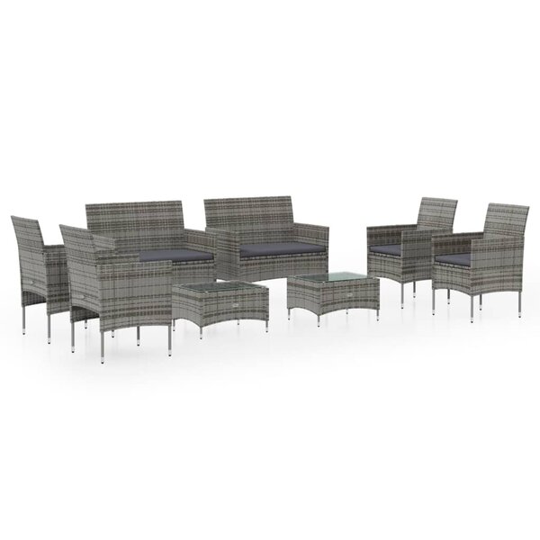vidaXL Salon de jardin 8 Pièces avec coussins résine tressée gris