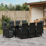 vidaXL Ensemble de salle à manger de jardin 9 pièces avec coussins noirs en poly rattan