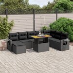 vidaXL Salon de jardin 9 Pièces avec coussins noir résine tressée