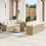 vidaXL Ensemble de Canapés de Jardin 11 Pièces avec Coussins Beige Poly Rattan Acacia