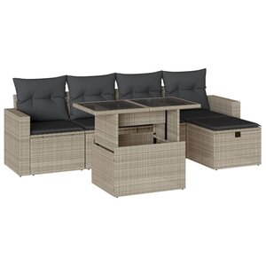 vidaXL Salon de jardin 6 Pièces avec coussins gris clair résine tressée