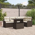 Ensemble de Canapé de Jardin 6 Pièces avec Coussins Marron Poly Rattan