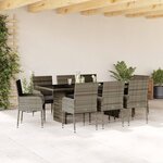 vidaXL Ensemble à manger de jardin 9 Pièces coussins gris résine tressée