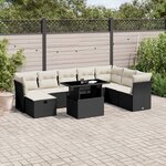vidaXL Salon de jardin 9 Pièces avec coussins noir résine tressée