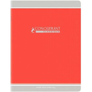 Cahier piqûre 96 pages seyès  papier 90 g  couverture en carte recyclée rouge  format 24 x 32 cm CONQUERANT