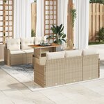vidaXL Ensemble de canapés de jardin 7 pièces avec coussins beiges en rotin poly acacia