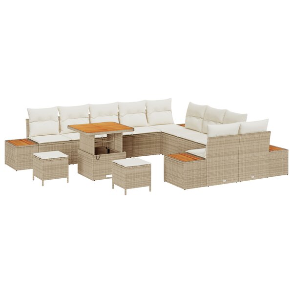 vidaXL Ensemble de canapé de jardin 13 pièces avec coussins en rotin poly beige Acacia