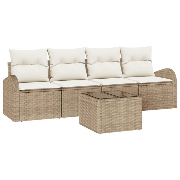 vidaXL Ensemble de canapés de jardin 5 pièces avec coussins Beige Poly Rattan
