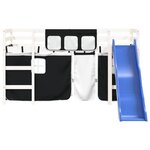 vidaXL Lit mezzanine enfants et rideaux blanc/noir 80x200cm pin massif