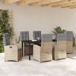 vidaXL Ensemble de salle à manger de jardin de 7 pièces avec coussins beige en rattan synthétique
