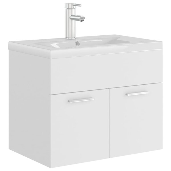 vidaXL Armoire d'évier avec lavabo intégré Blanc Aggloméré