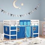 vidaXL Lit mezzanine enfants et rideaux bleu 90x190cm bois pin massif
